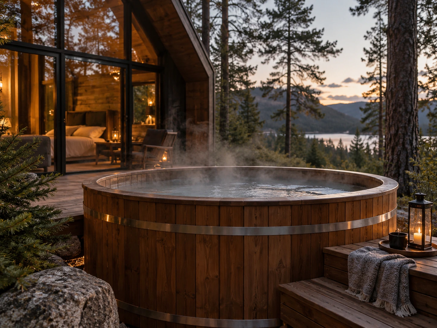 Горячая уличная купель TERRA CABINS среди деревьев